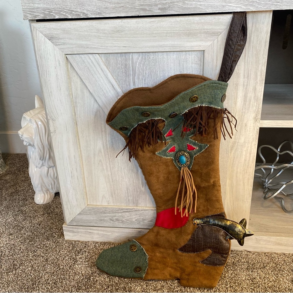 Western Cowboy Boot Christmas Stocking Embellishments Faux Suede Leather Fringe